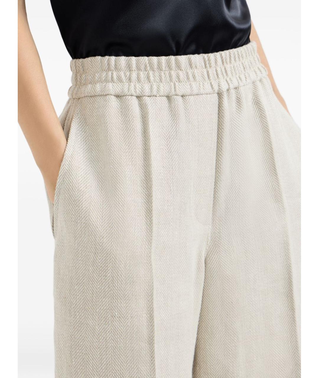 BRUNELLO CUCINELLI Бежевые льняные прямые брюки, фото 2