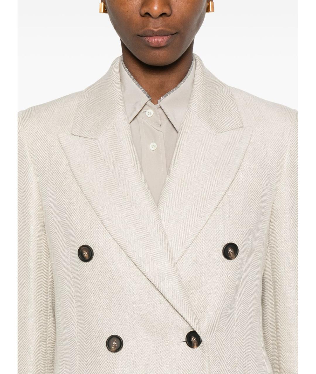 BRUNELLO CUCINELLI Бежевый льняной жакет/пиджак, фото 5