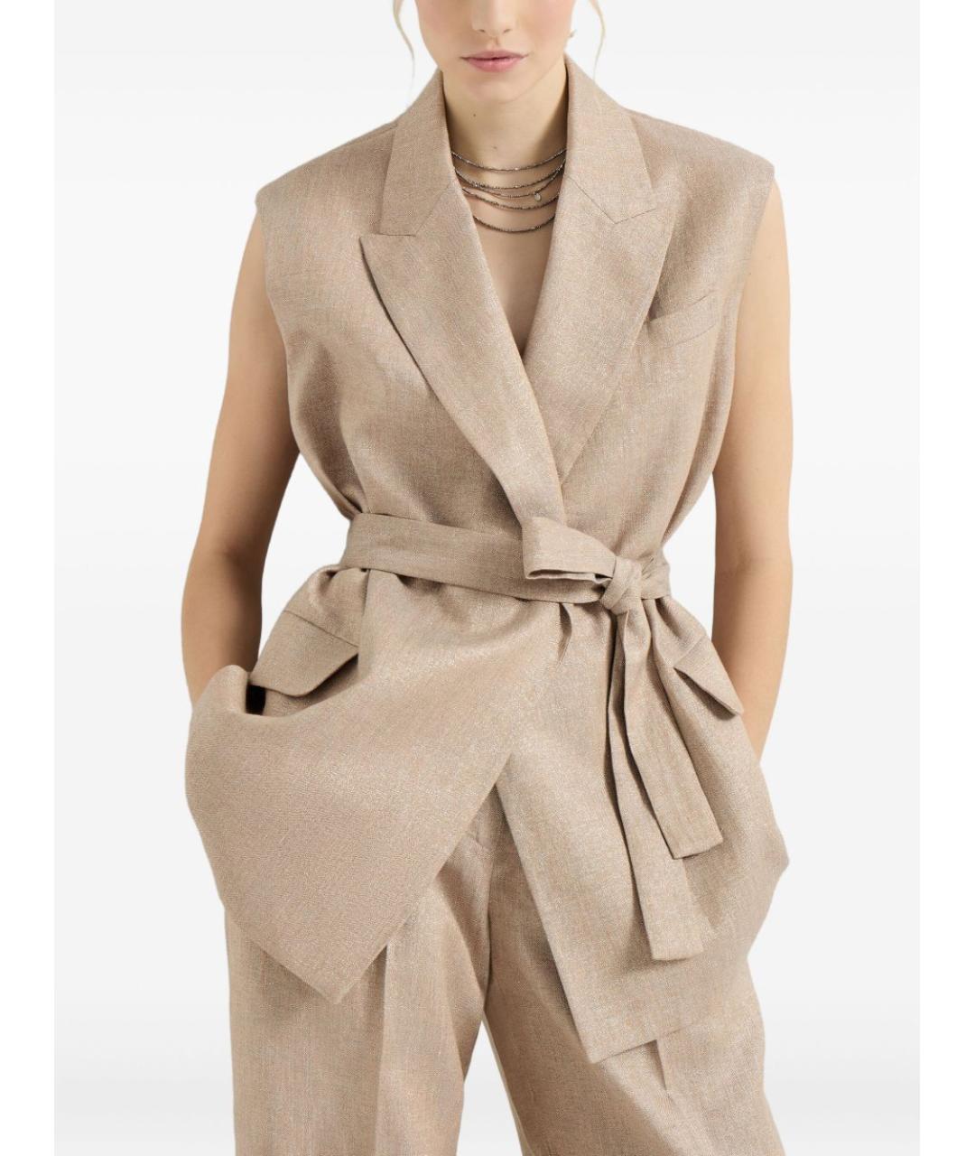 BRUNELLO CUCINELLI Бежевый льняной жилет, фото 2