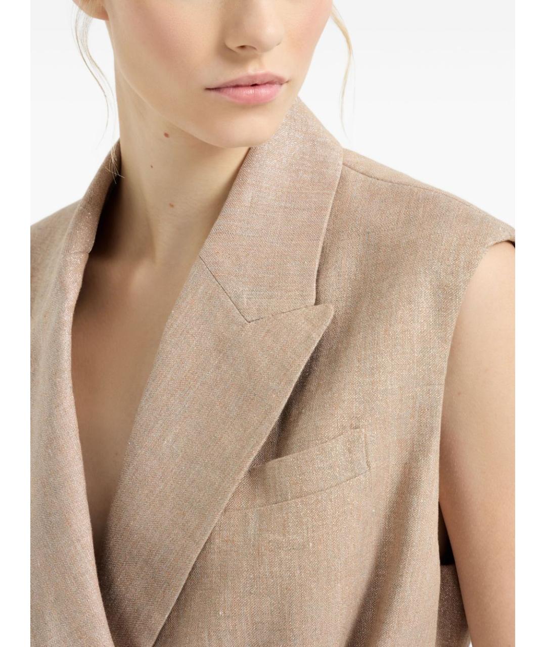BRUNELLO CUCINELLI Бежевый льняной жилет, фото 3