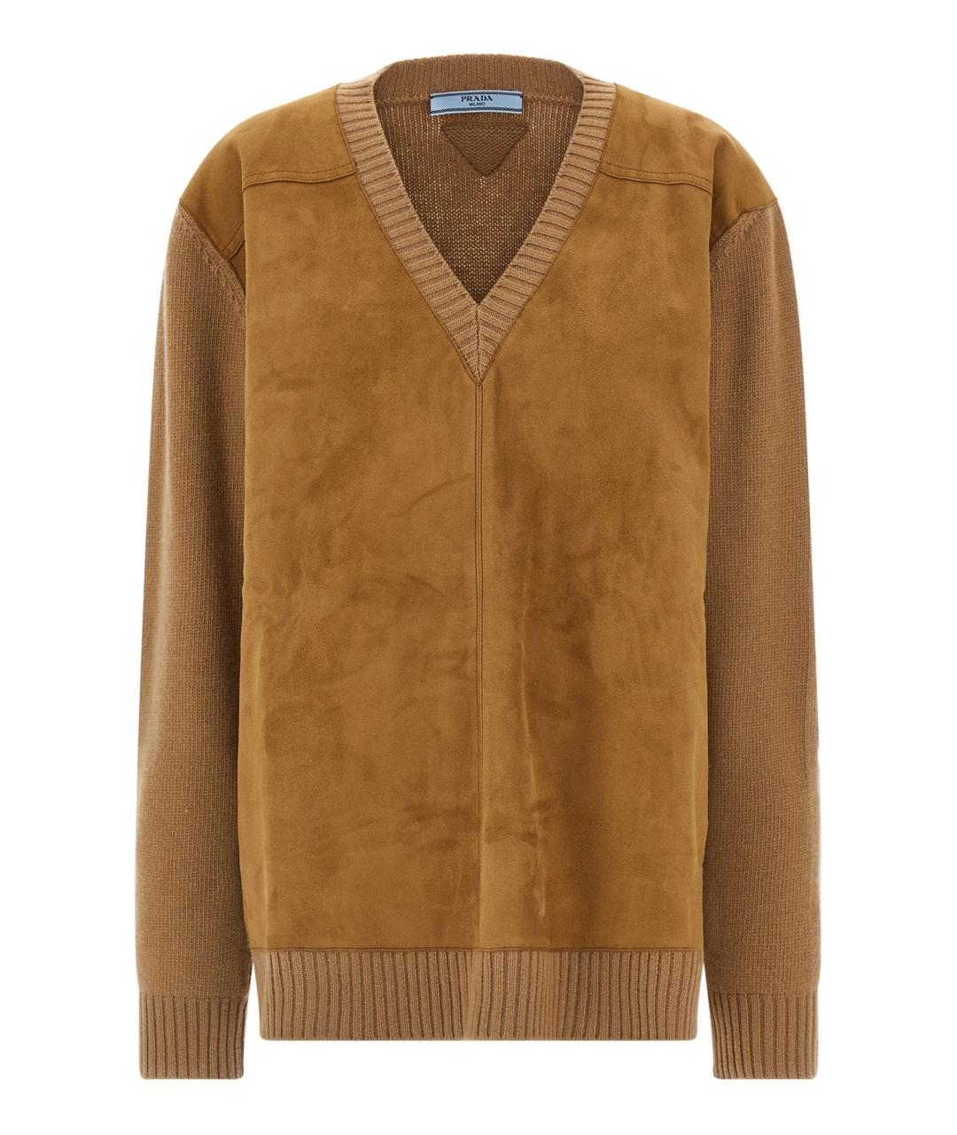 PRADA Коричневый шерстяной джемпер / свитер, фото 1
