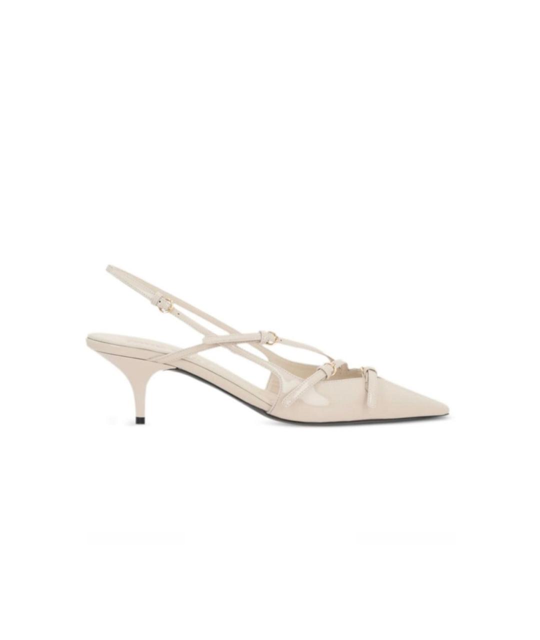 MIU MIU Бежевые лодочки на низком каблуке из лакированной кожи, фото 8