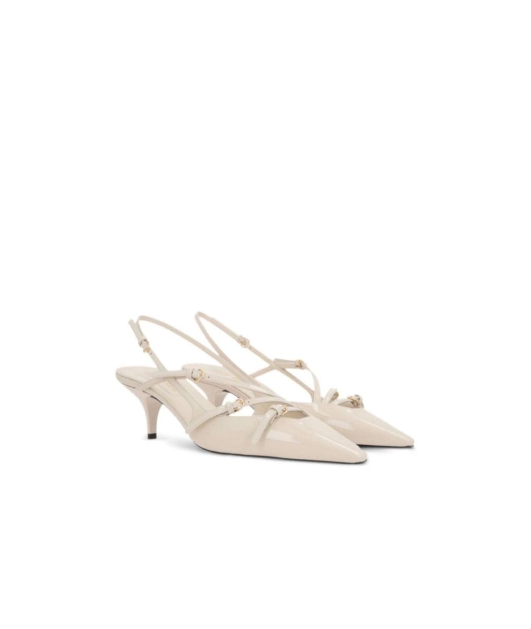 MIU MIU Бежевые лодочки на низком каблуке из лакированной кожи, фото 7