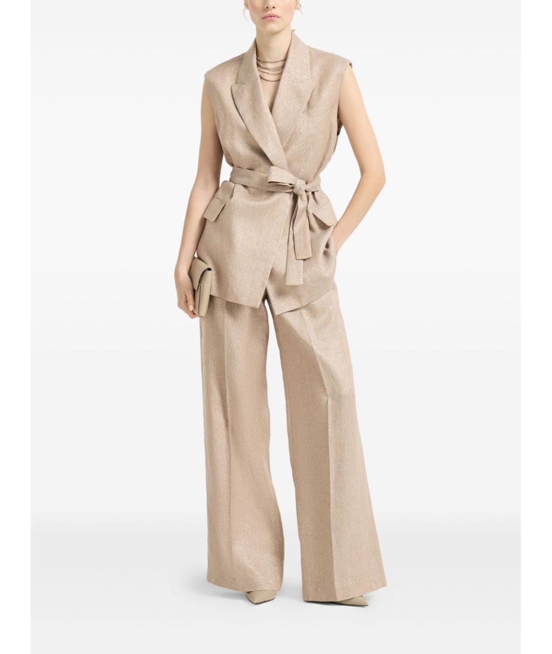 BRUNELLO CUCINELLI Бежевые льняные брюки широкие, фото 4