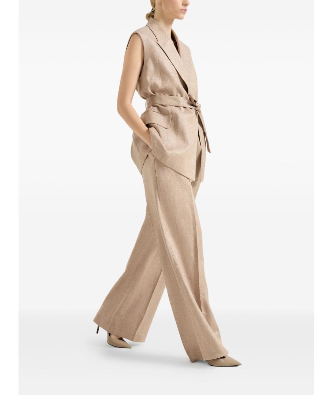 BRUNELLO CUCINELLI Бежевые льняные брюки широкие, фото 3