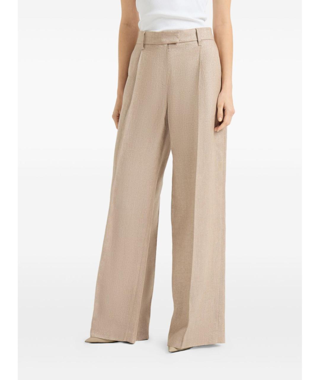 BRUNELLO CUCINELLI Бежевые льняные брюки широкие, фото 2