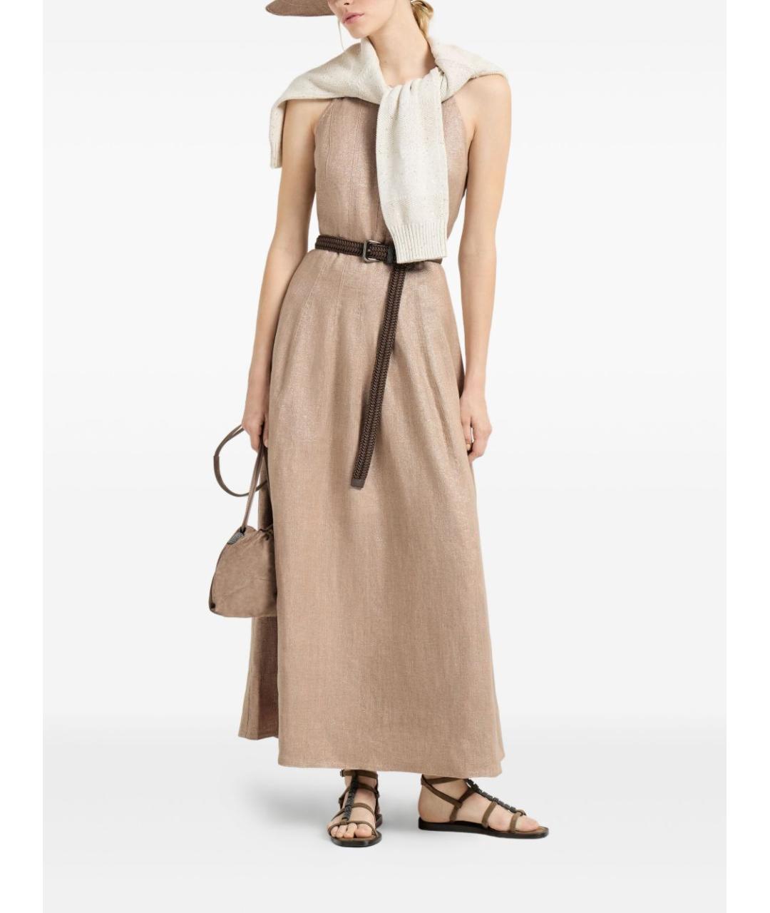 BRUNELLO CUCINELLI Бежевое льняное повседневное платье, фото 2