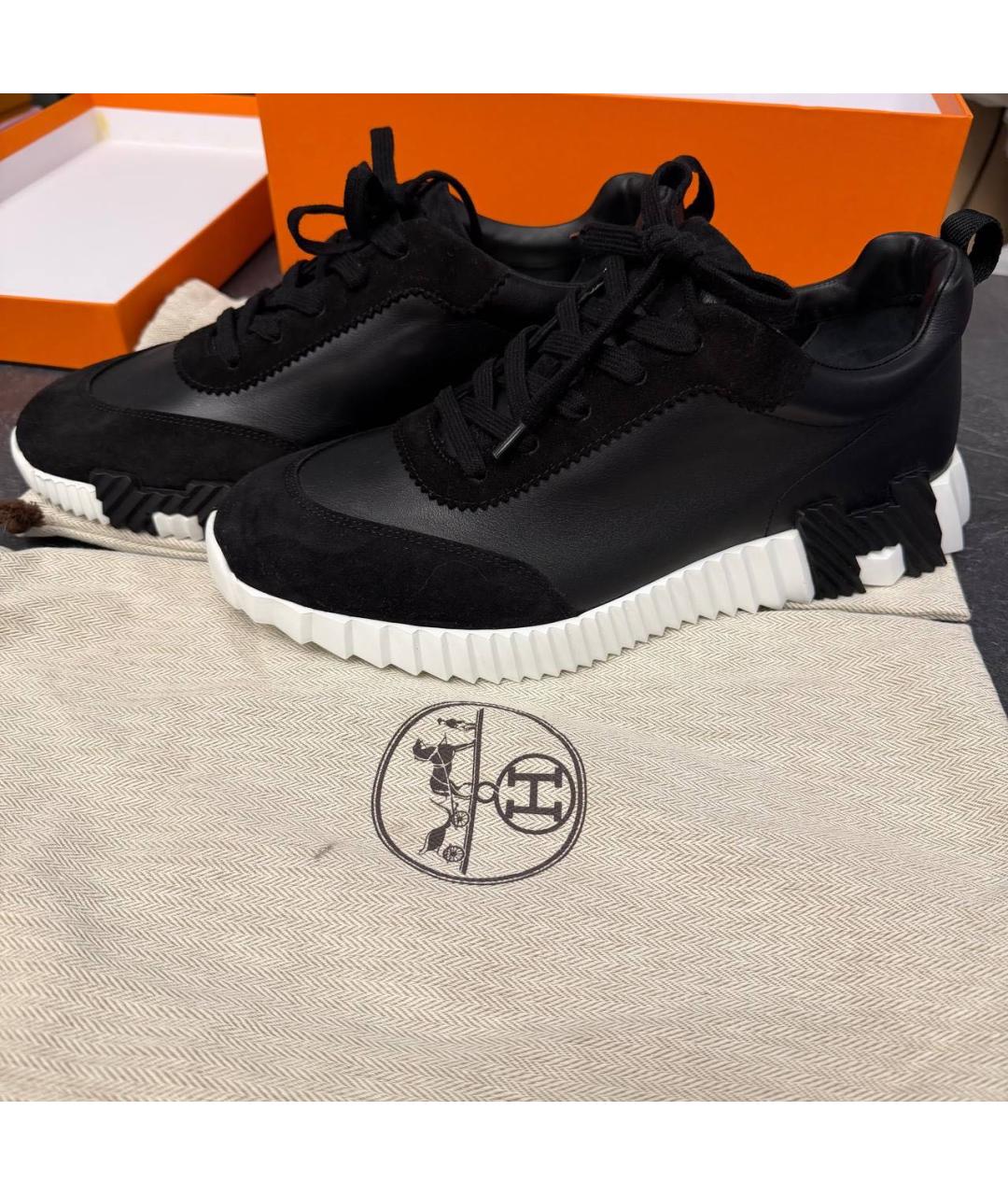 HERMES Черные кожаные низкие кроссовки / кеды, фото 2