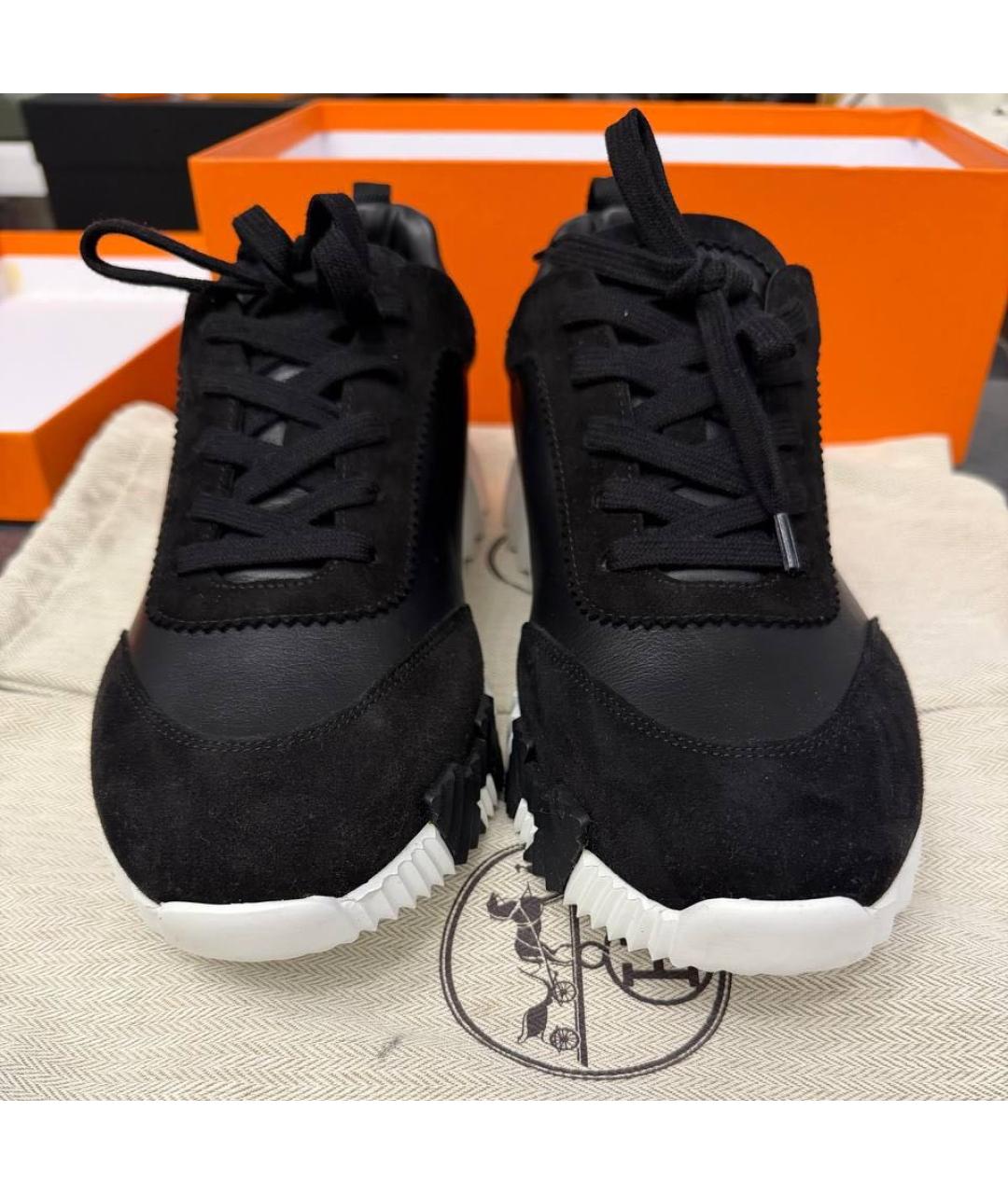 HERMES Черные кожаные низкие кроссовки / кеды, фото 4