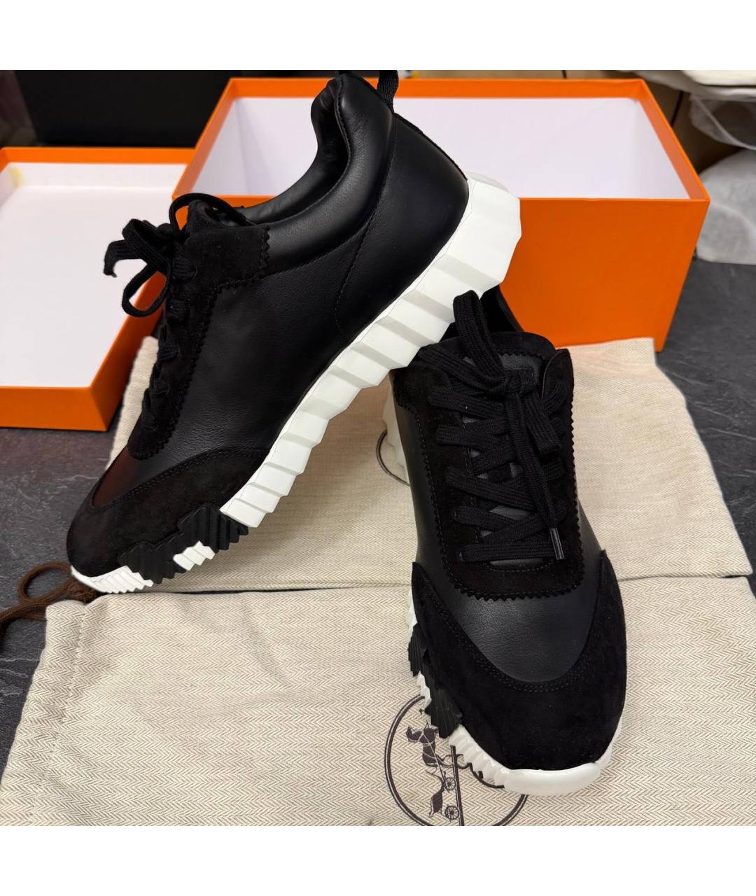 HERMES Черные кожаные низкие кроссовки / кеды, фото 5