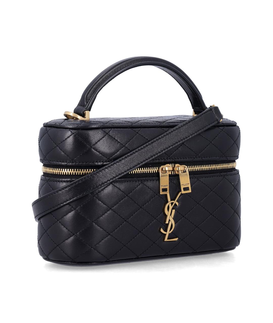 SAINT LAURENT Черная кожаная сумка с короткими ручками, фото 2