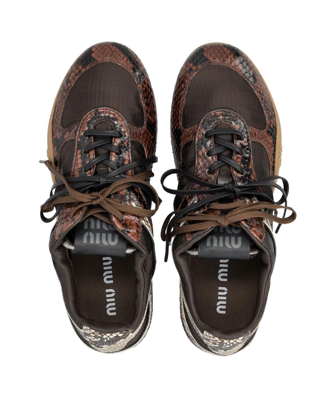 MIU MIU Коричневые кожаные кроссовки, фото 2