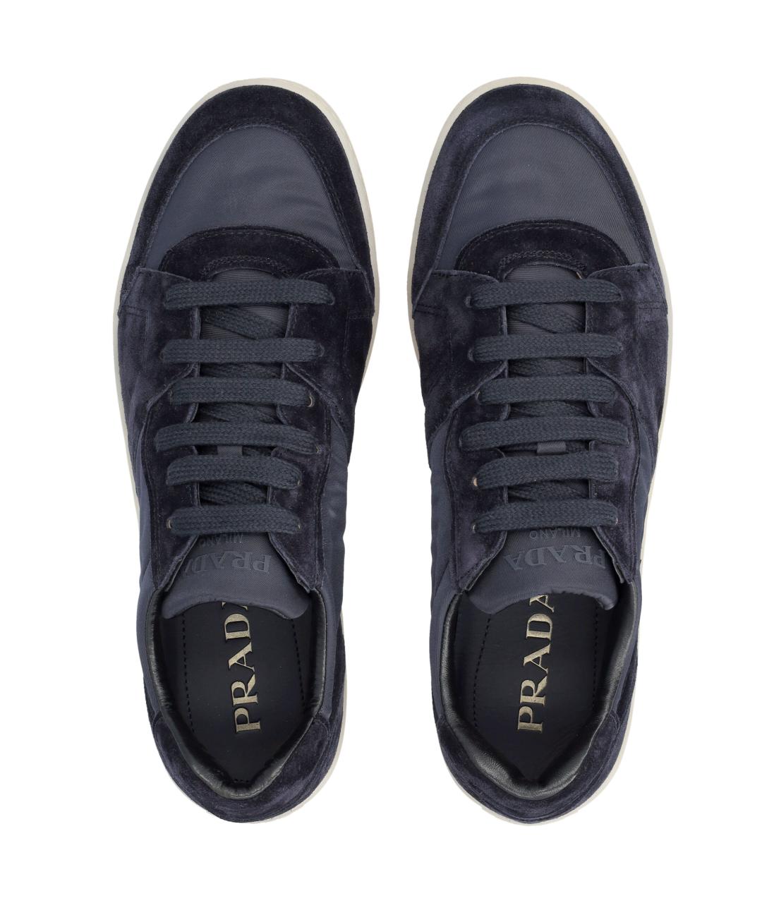 PRADA Темно-синие кожаные низкие кроссовки / кеды, фото 2