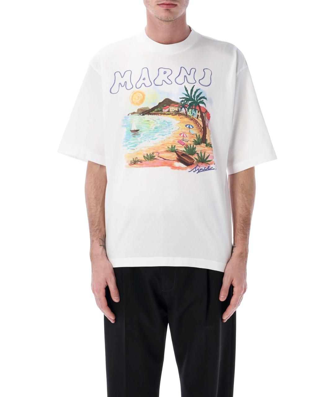 MARNI Белая хлопковая футболка, фото 2