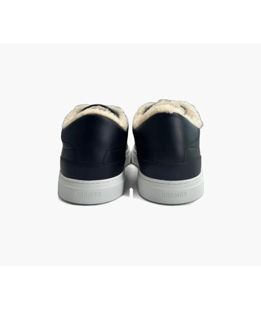 HERMES Черные кожаные кроссовки, фото 4