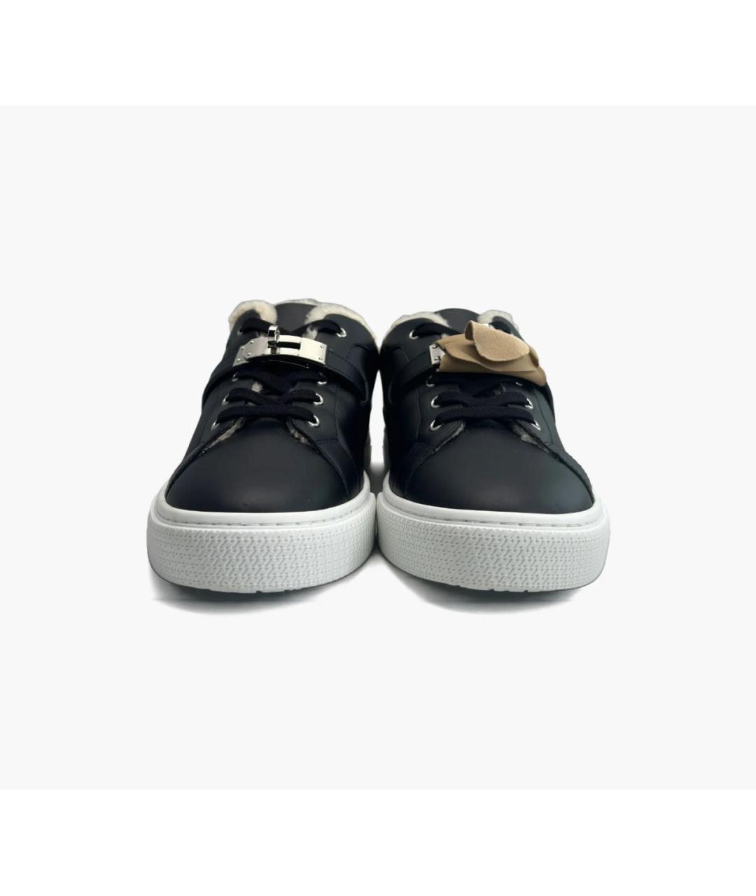 HERMES Черные кожаные кроссовки, фото 2