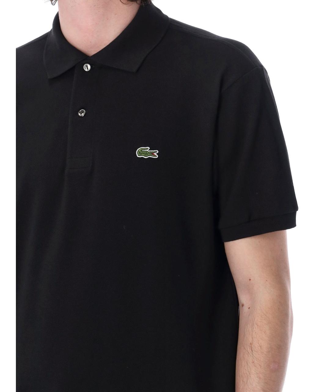 LACOSTE Черное хлопковое поло с коротким рукавом, фото 3