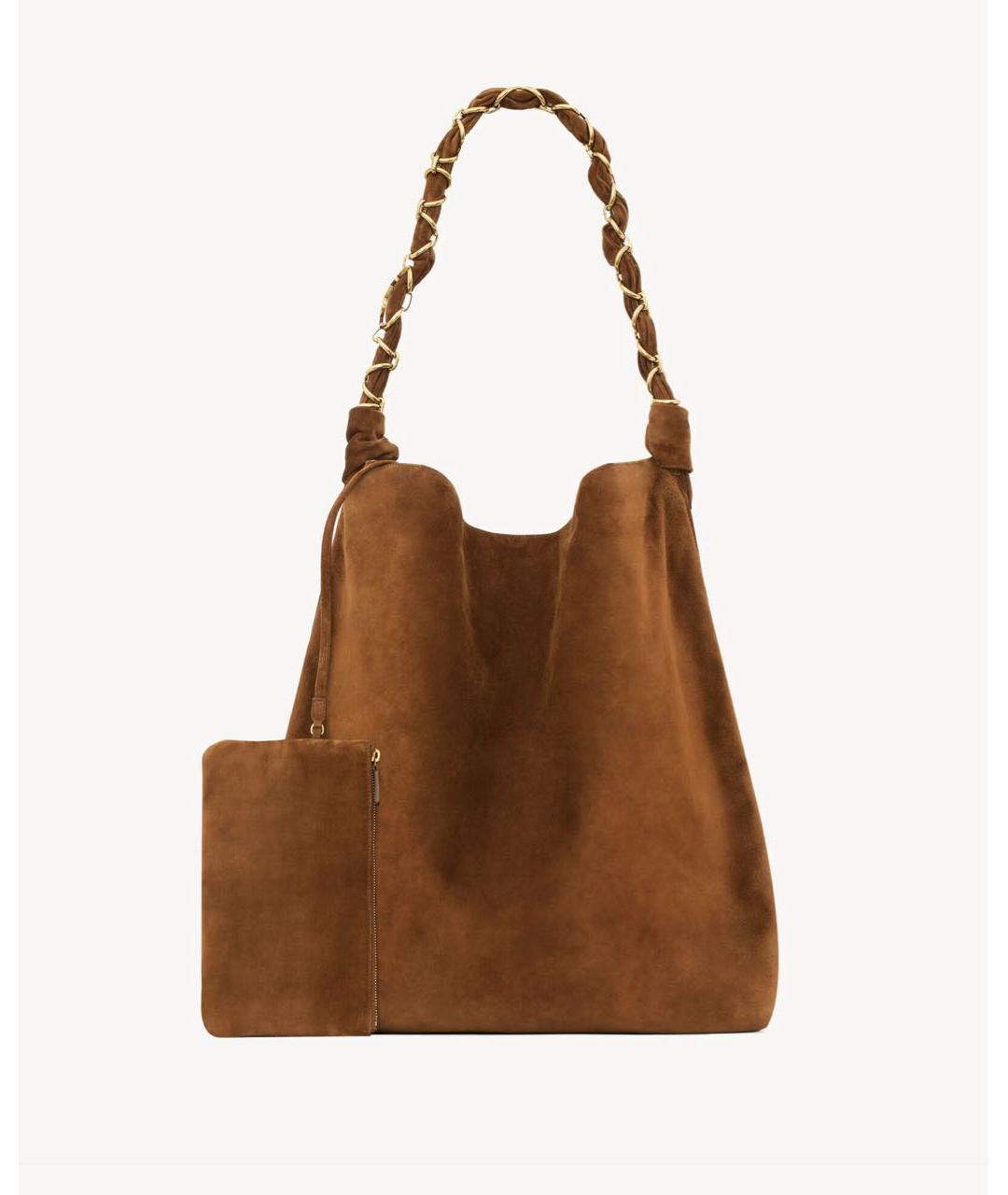 SAINT LAURENT Коричневая замшевая сумка тоут, фото 2