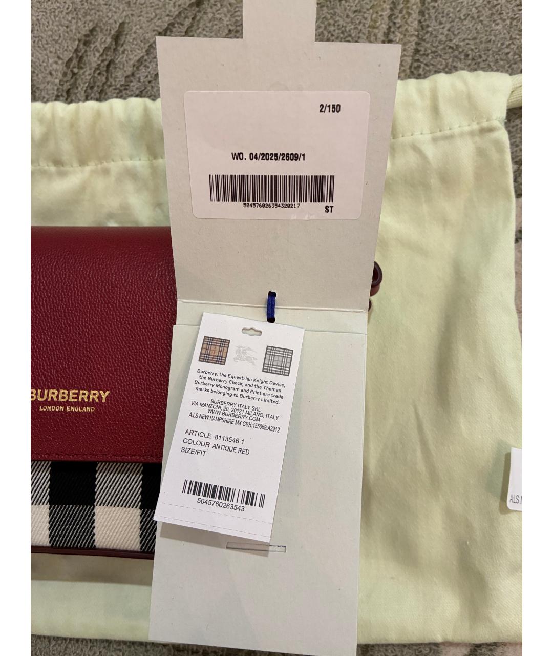 BURBERRY Красная кожаная сумка через плечо, фото 5