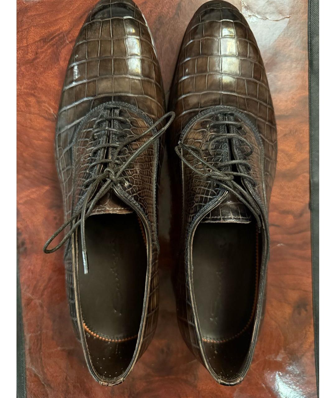 SANTONI Коричневые туфли из экзотической кожи, фото 4