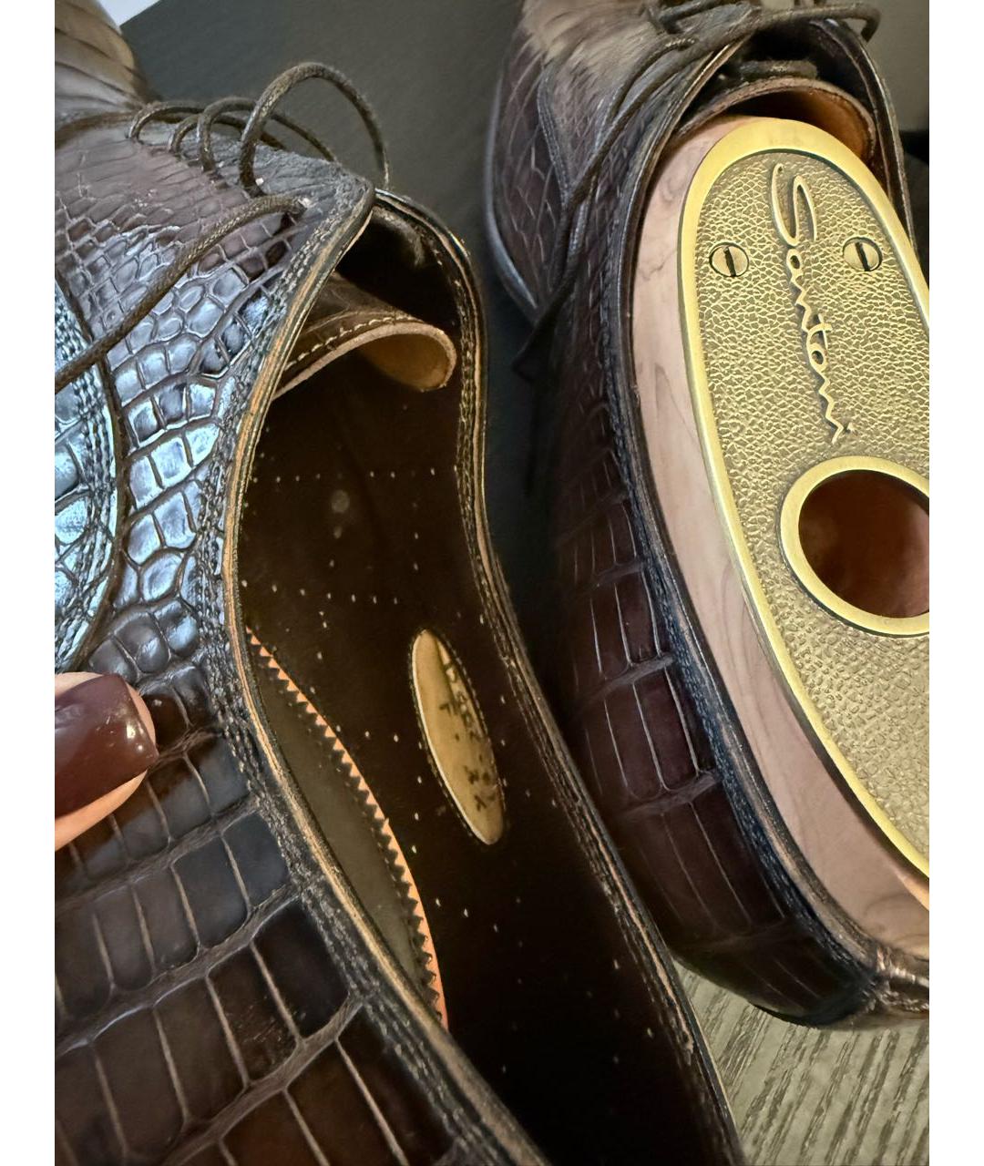 SANTONI Коричневые туфли из экзотической кожи, фото 6