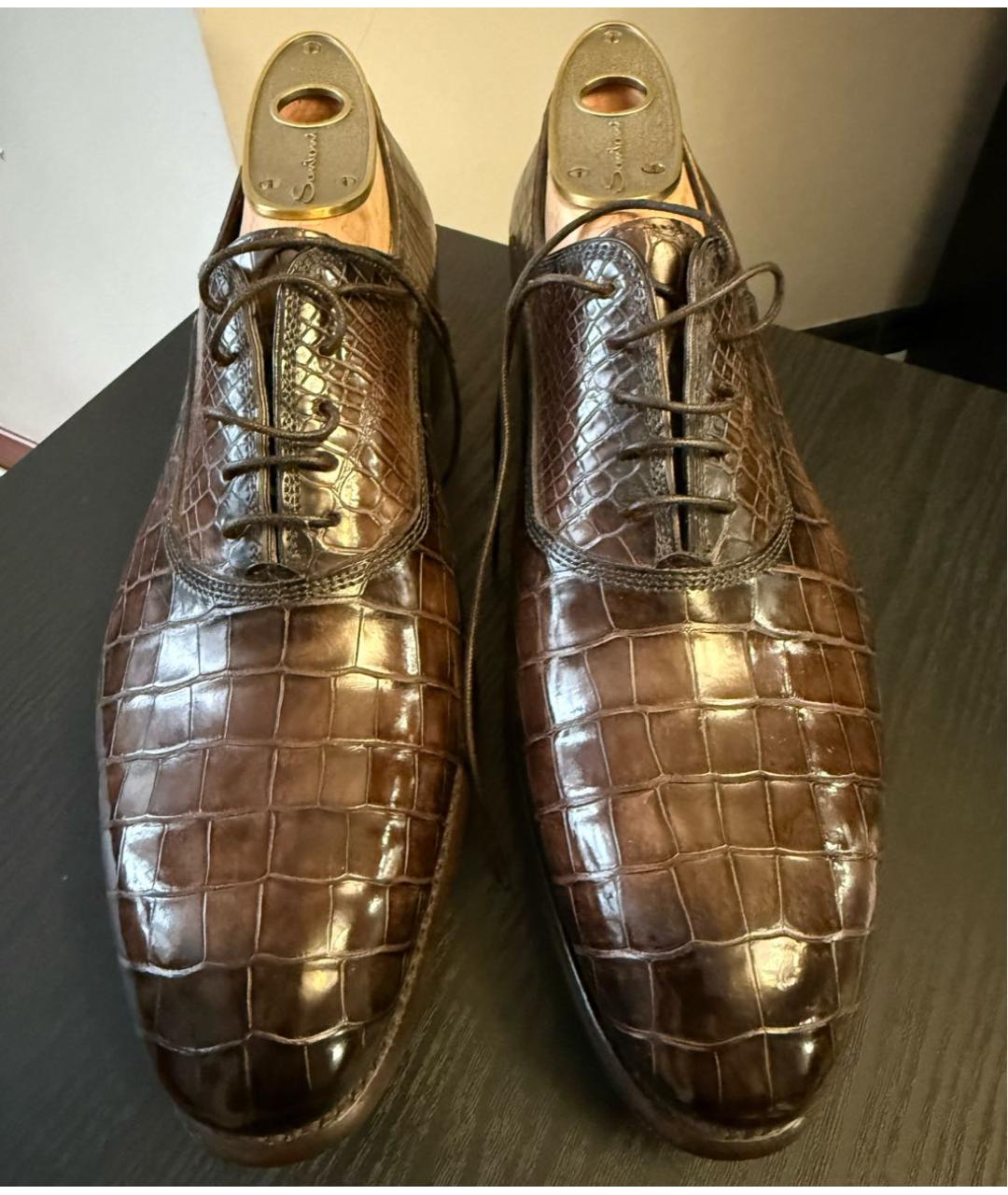 SANTONI Коричневые туфли из экзотической кожи, фото 8