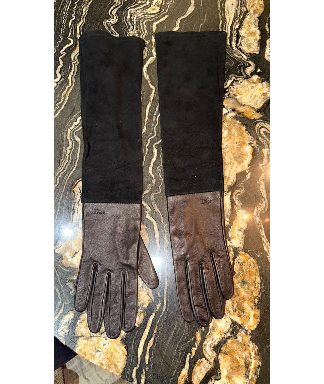 CHRISTIAN DIOR Черные кожаные перчатки, фото 2