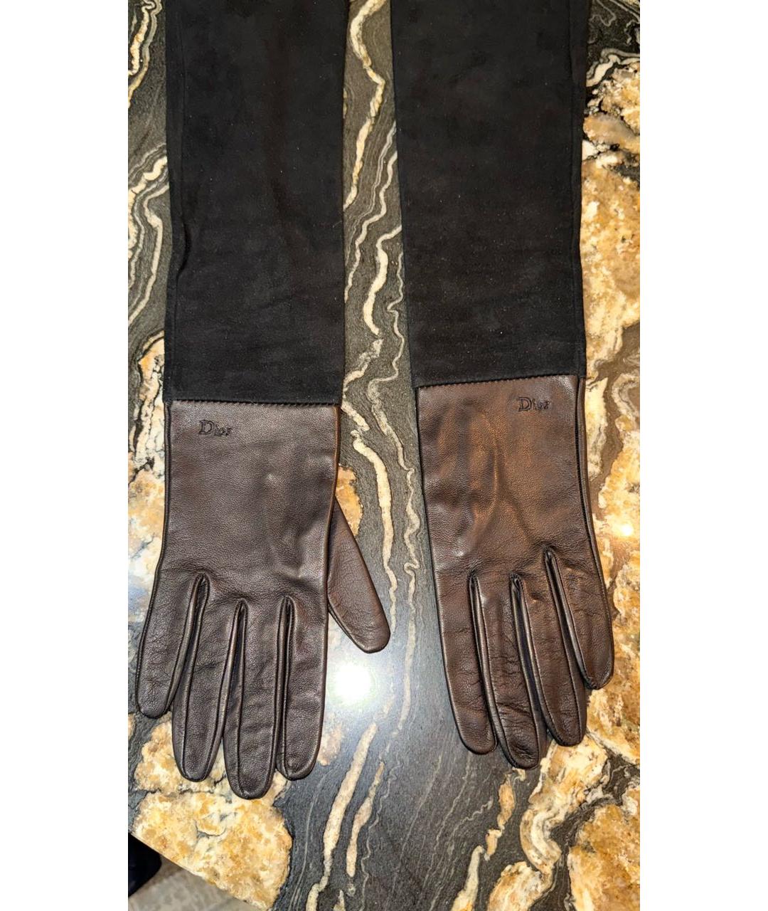 CHRISTIAN DIOR Черные кожаные перчатки, фото 3