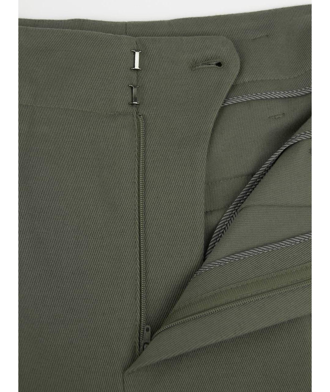 BRUNELLO CUCINELLI Хаки хлопковые брюки узкие, фото 6