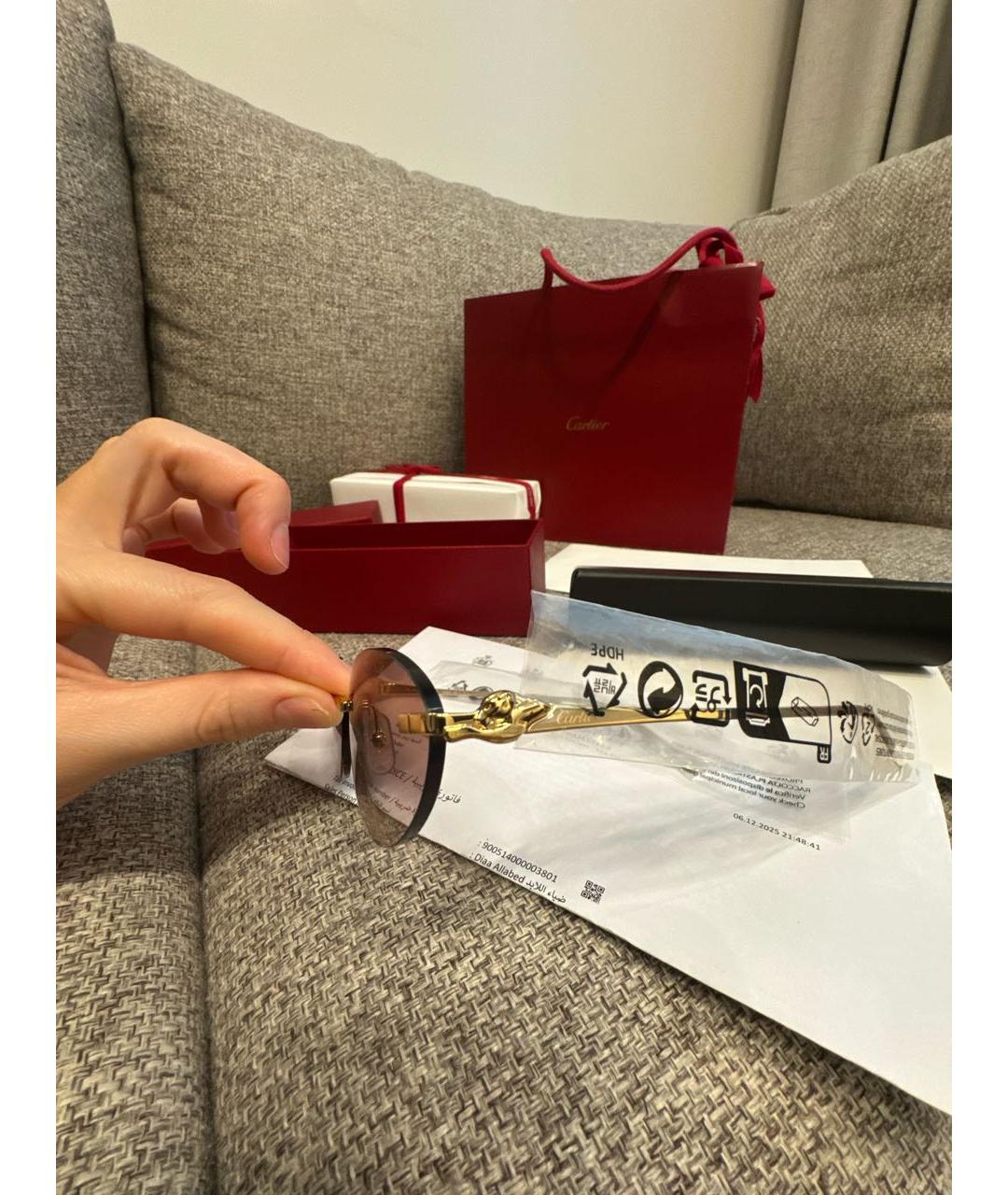 CARTIER Золотые металлические солнцезащитные очки, фото 2