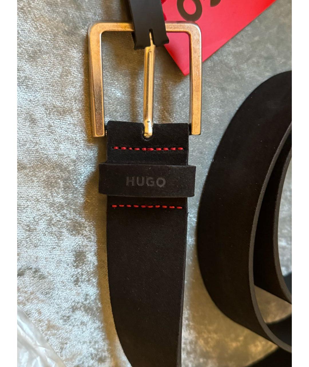 HUGO Черный замшевый ремень, фото 6