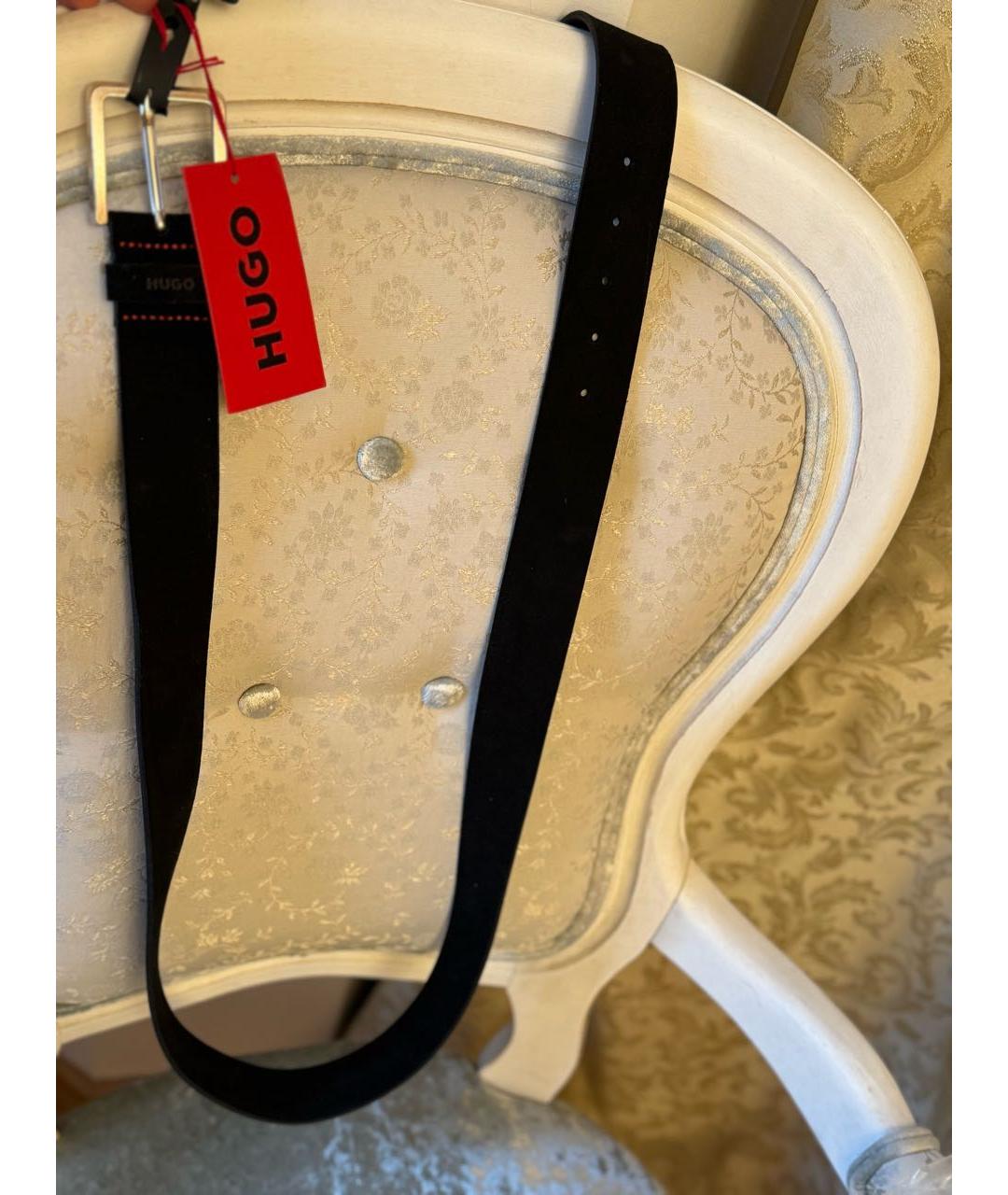 HUGO Черный замшевый ремень, фото 5