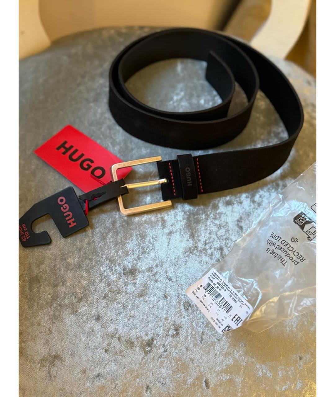 HUGO Черный замшевый ремень, фото 2