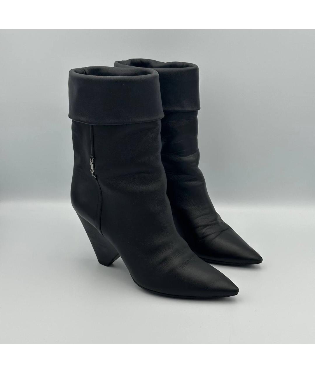 SAINT LAURENT Черные кожаные полусапоги, фото 2