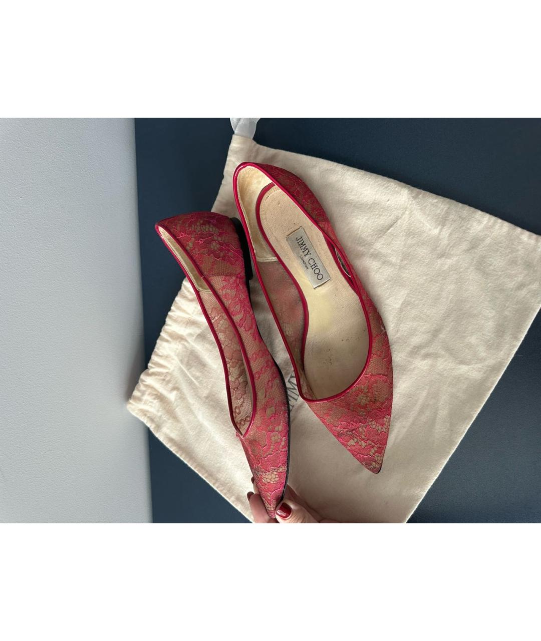 JIMMY CHOO Красные текстильные балетки, фото 3