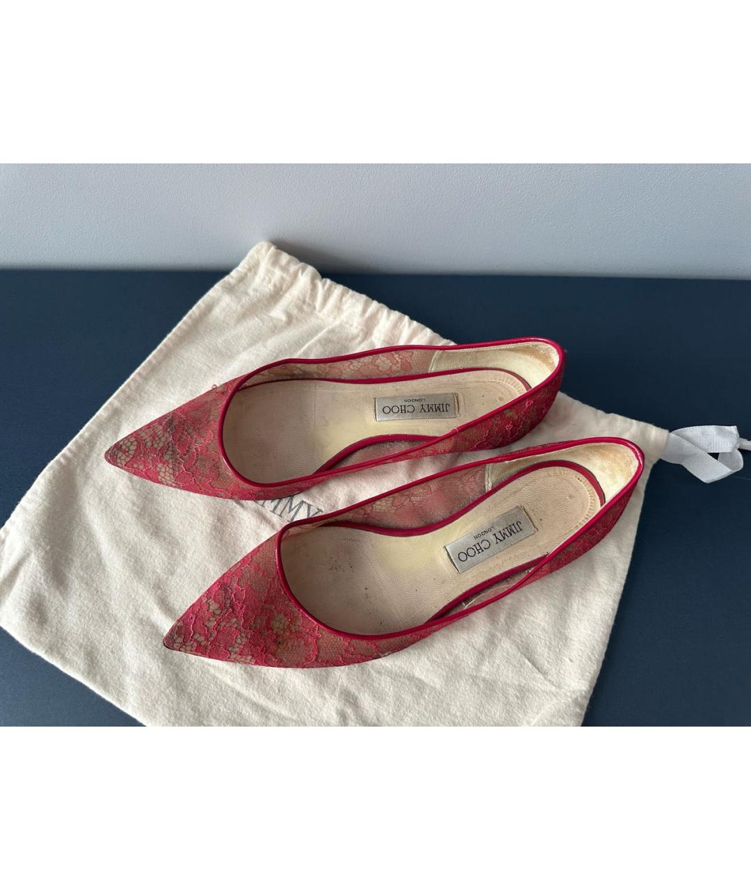 JIMMY CHOO Красные текстильные балетки, фото 2