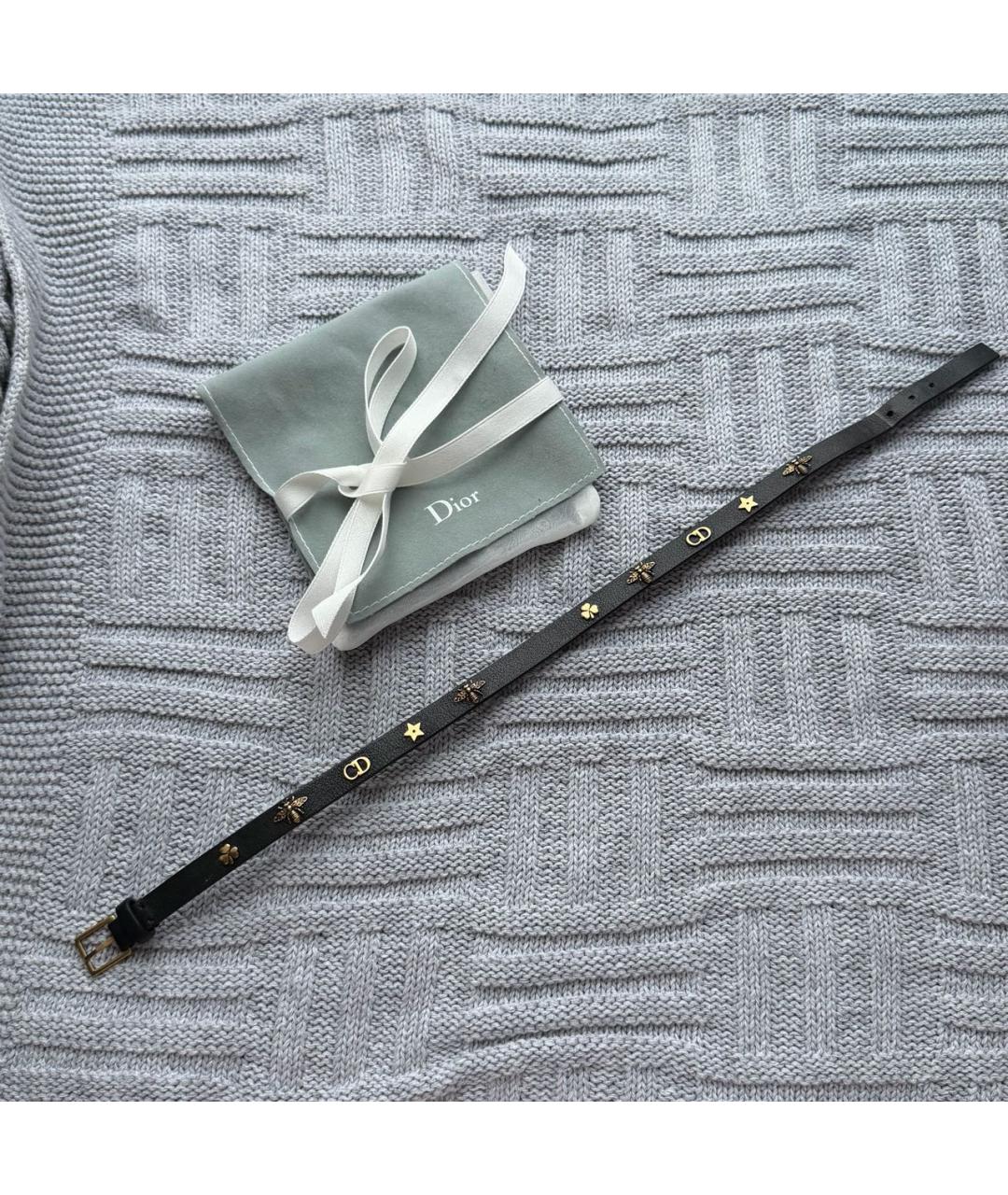 CHRISTIAN DIOR Черный кожаный браслет, фото 3