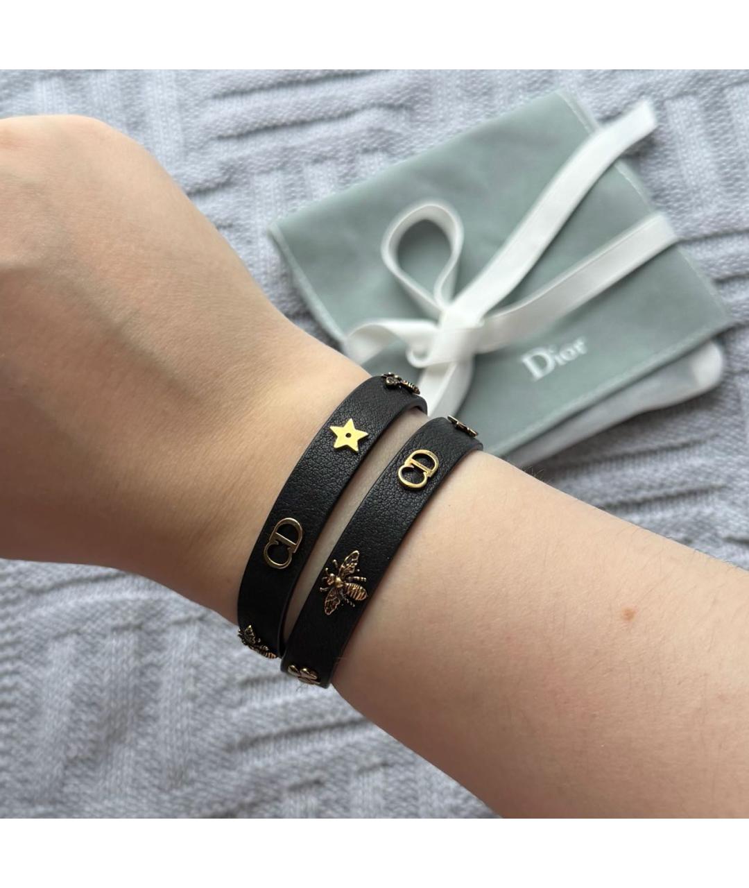 CHRISTIAN DIOR Черный кожаный браслет, фото 7