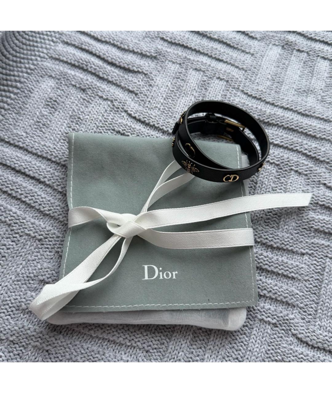 CHRISTIAN DIOR Черный кожаный браслет, фото 2