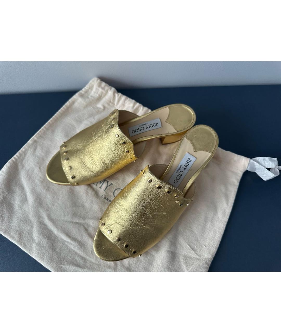 JIMMY CHOO Золотые кожаные мюли, фото 3