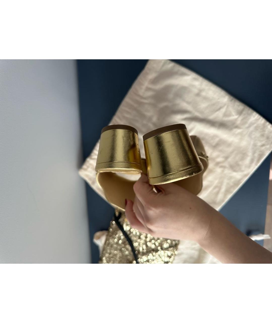 JIMMY CHOO Золотые кожаные мюли, фото 8