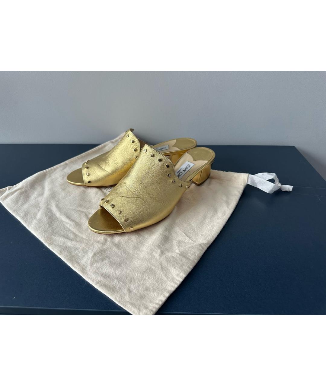 JIMMY CHOO Золотые кожаные мюли, фото 2