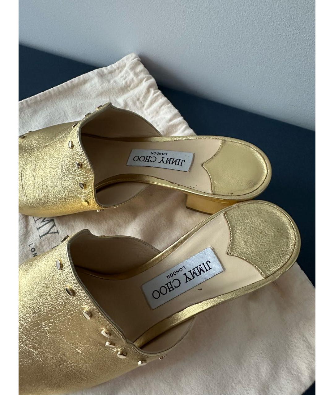 JIMMY CHOO Золотые кожаные мюли, фото 5