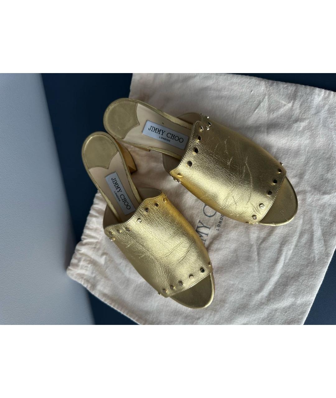 JIMMY CHOO Золотые кожаные мюли, фото 4