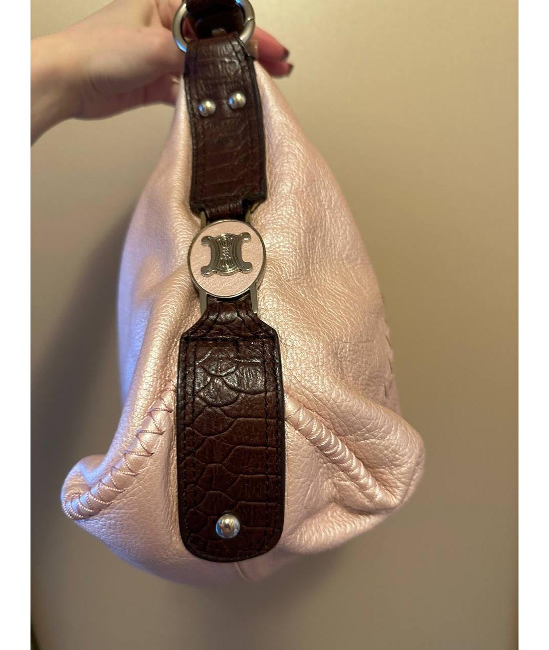 CELINE Розовая кожаная сумка с короткими ручками, фото 6