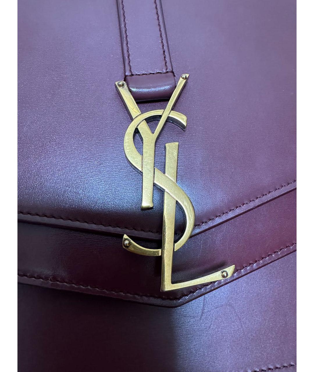 SAINT LAURENT Бордовая кожаная сумка через плечо, фото 8