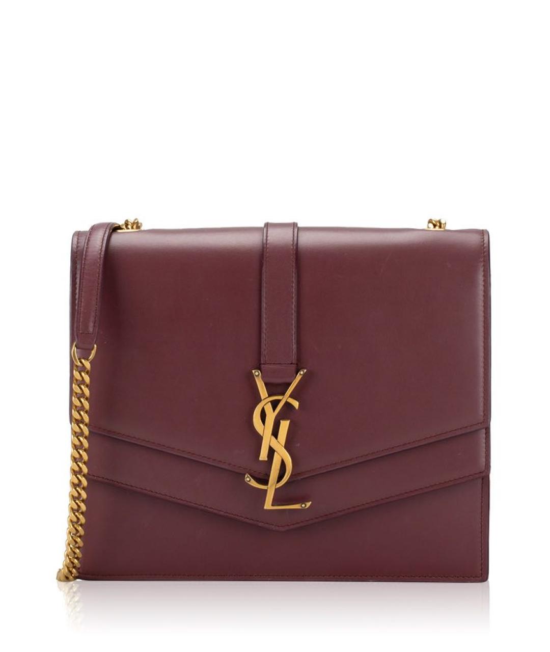 SAINT LAURENT Бордовая кожаная сумка через плечо, фото 9