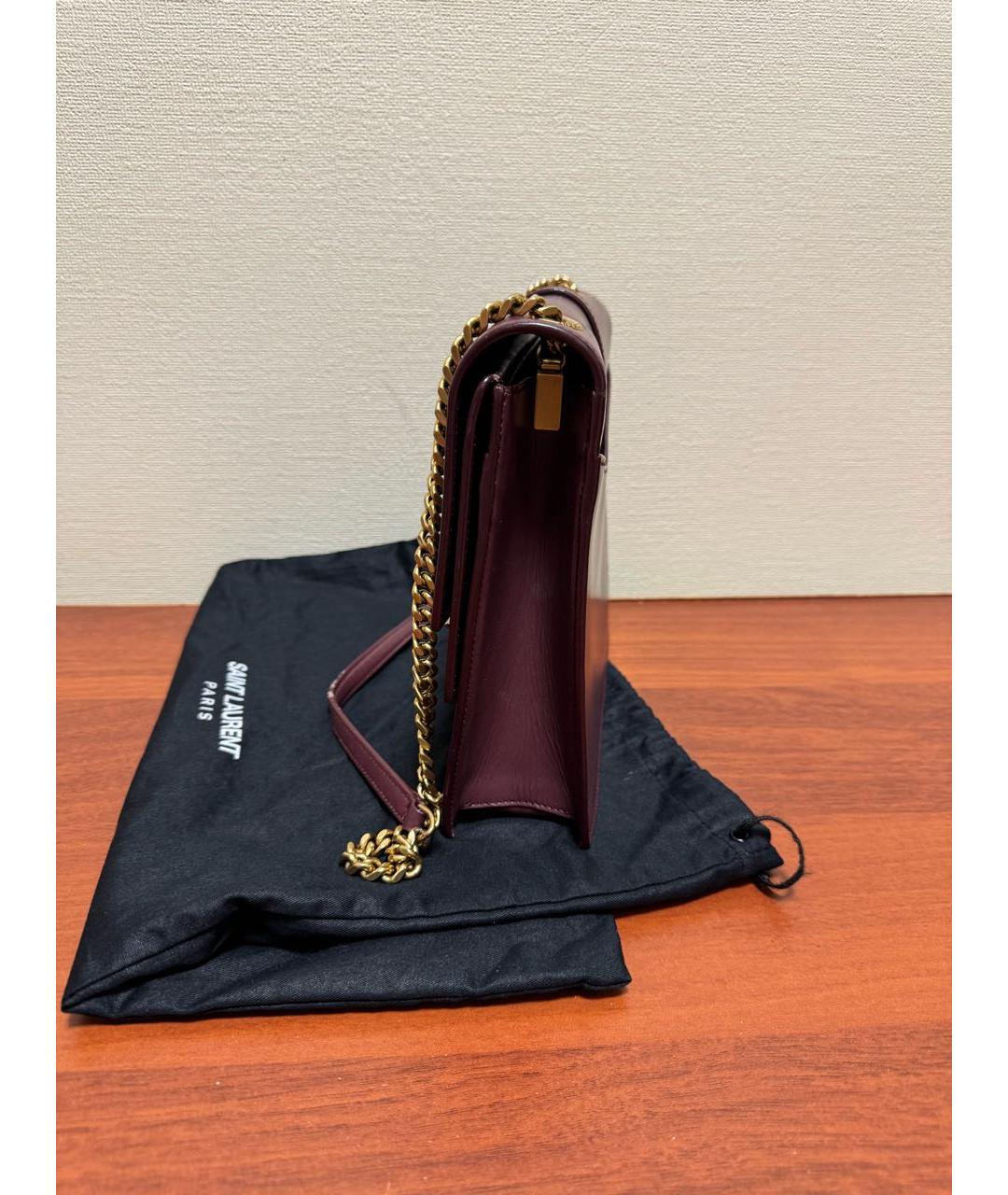 SAINT LAURENT Бордовая кожаная сумка через плечо, фото 2