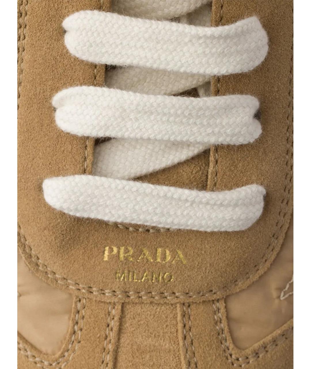 PRADA Бежевые кожаные кроссовки, фото 4