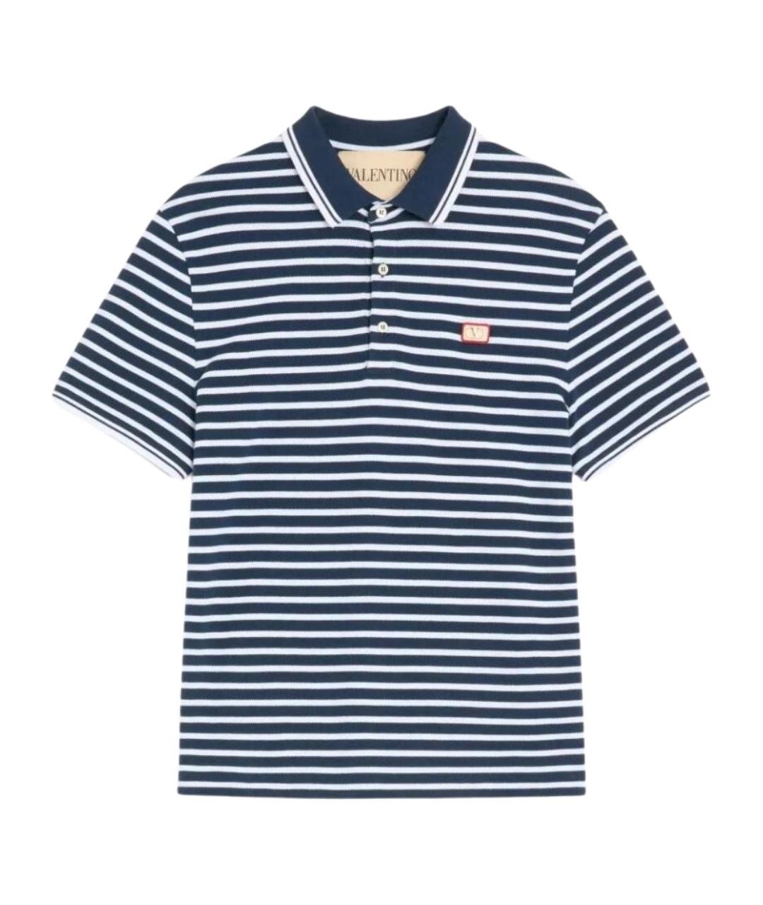 VALENTINO Темно-синее хлопковое поло с коротким рукавом, фото 1